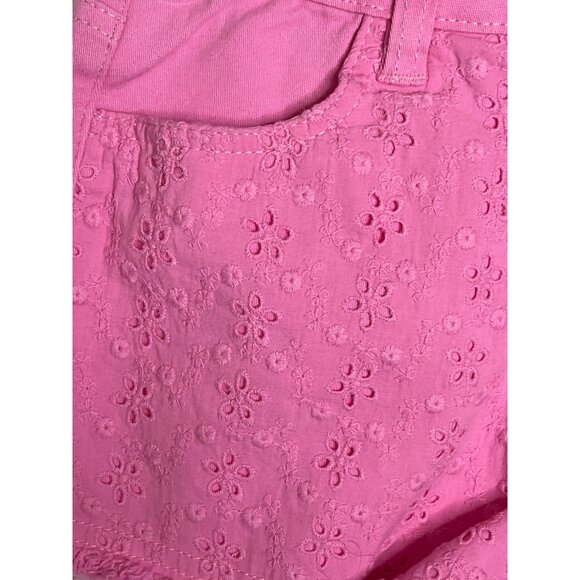 Bebe Shorts Girls Eyelet Embroidered Sz 10 Kids Cut Off Raw Hem Jean Denim Pink - Picture 5 of 10
